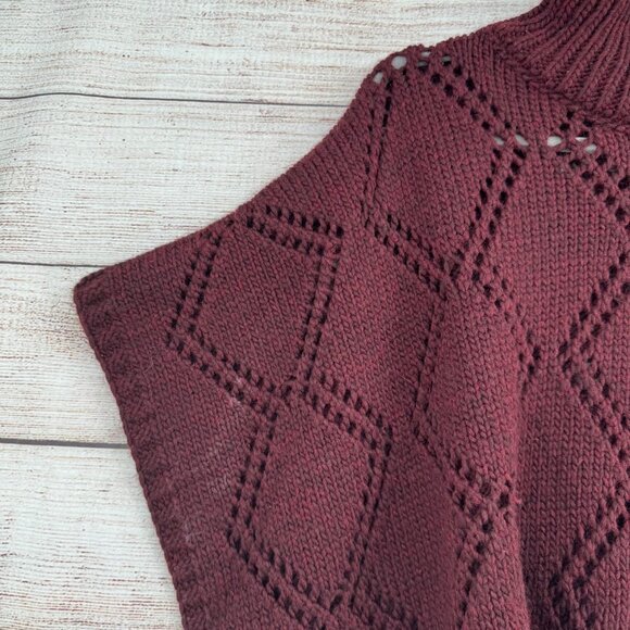 Cocogio Turtleneck Wool Blend Poncho Women's One Size Burgundy Made in Italy‎ - Picture 5 of 11